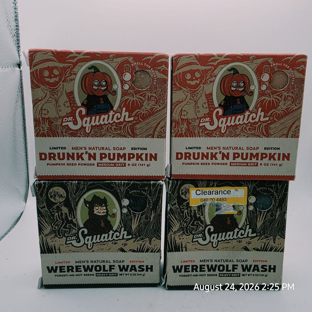 4 Pk Dr. Squatch Men's Limited Edition Bar Soap Set Drunk'N Pumpkin Werewolf 5oz